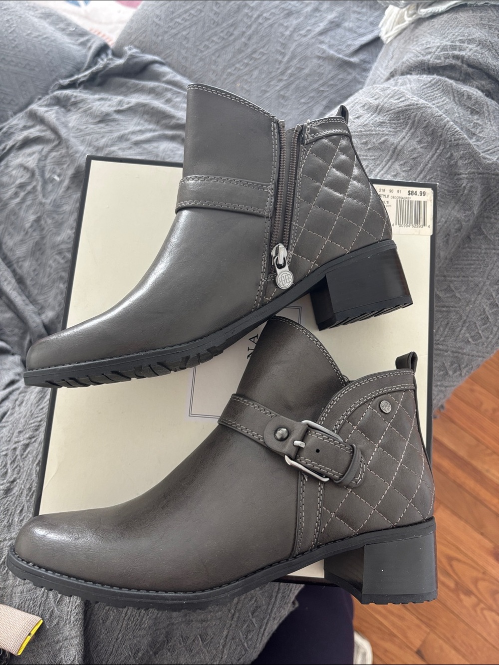 Dana Buchman Dark Gray Leather Ankle Booties with Buckle